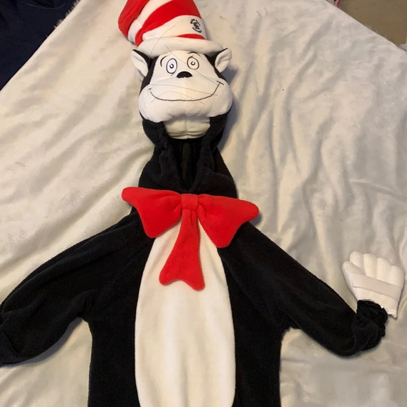 Rubies toddler DR SEUSS cat in the hat costume unisex 3-5 fleece one piece - Picture 6 of 11